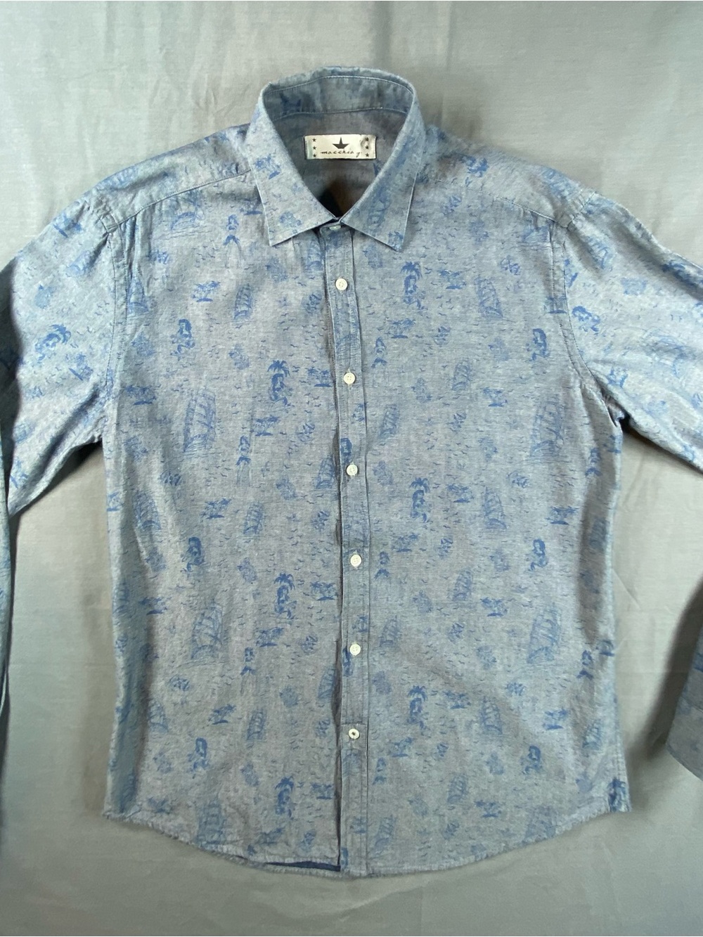 Macchia J Light Blue Printed Casual Button-Down Shirt